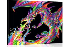 TAHEAT DIY Malen nach Zahlen Kit für Erwachsene Anfänger, Tiere Malen nach Zahlen auf Leinwand DIY Acrylmalerei 16x20 Zoll - Bunter Drachen Holzrahmen