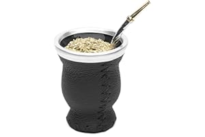 BALIBETOV Nouveau Mate Argentino - Ensemble de Maté recouvert de Cuir (Tasse à maté - Mate Gourde) - Alternative idéale au Maté de calbaza - avec Bombilla (Sorbet) pour Yerba Mate (NOIR)