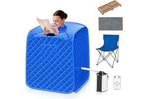 Multigot Portable Steam Sauna, Personal Full Body Sauna Spa with Remote Control, Folding Chair and Foot Massage Roller, Lightweight Foldable Home Sauna Tent (Blue)