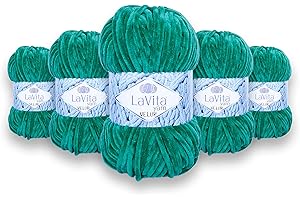 LaVita Yarn VELUR Hilo de lana para tejer a mano, paquete de 5 unidades, 100 % hilo deportivo de micropoliéster, 100 g por ovillo, 120 m (8122)