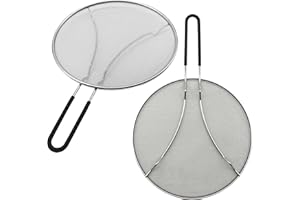MAKREL 2 x Splatter Screen Guard for Frying Pan (29cm) - Protect from Hot Oil & Grease Splash When Cooking. Extra Fine Mesh Stainless Steel Pot Cover Keeps Your Kitchen Clean