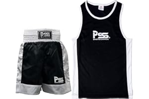 PSS Set 2 Pezzi Uniforme Pugilato Bimbi Età 9-10 Anni (Maglia e Pantaloncino) Nero
