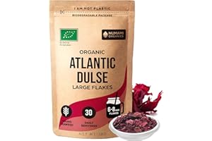 NUMAMI Organic Atlantic Dulse Flakes - Young Seaweed Grown in North Atlantic, Vacuum Dried Premium Quality. Soft Texture & Mild Taste. Add 1 TSP to Your Dish for Daily Vitamins/Minerals. (18 Grams)