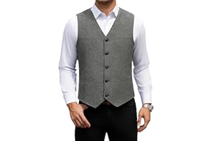 HISDERN Męska kamizelka garniturowa z wełny i tweedu Vintage męska kamizelka bez rękawów w jodełkę, na wesele i formalne spotkania biznesowe