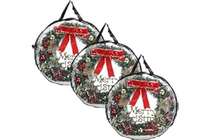 TOLIDA 3pcs 61cm/24 Clear Wreath Storage Bag with Handles - Round Christmas Wreath Garlands Storage Containers, Zipper Storage Carry Bag for Xmas Season
