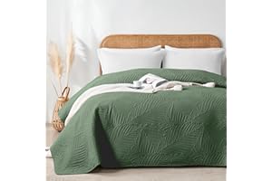 VIVA FINO Tagesdecke 220x240 cm,Grün Ultrasonic Steppdecke,Leicht,Weich und Pflegeleicht,Doppelseitig,Bettüberwurf mit Blattmuster,Ideal für alle Jahreszeiten,Für Bett und Sofa