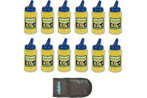 Outletdel ocio Pack 12 Biberónes 2000 balines PVC para Airsoft. Calibre 6mm 0,12 gr (Total 24000 Bolas) + Funda Portabalines