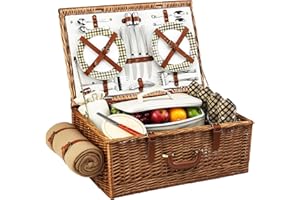 Picnic at Ascot Original Dorset Picknickkorb aus Weide im englischen Stil, mit Service für 4 Personen und Decke, in den USA entworfen, montiert und qualitätsgeprüft