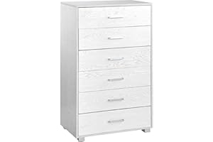 Brigros WeHome - Mobile Cassettiera in Legno 6 Cassetti con Guide in Metallo, Misure 68 x 40 x 115 cm, Compatto Maniglie Alluminio Piedini in ABS (Rovere Sbiancato)