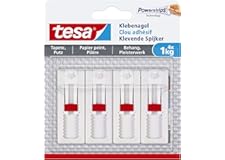 tesa Verstellbarer Klebenagel (für Tapeten und Putz 1 kg, Höhenverstellbarer, selbstklebender Wandnagel, bis zu 1 kg Haltelei