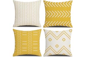 DWDC Fundas de Cojines 60 x 60 cm Farmhouse Fundas de Cojines, Juego de 4 Fundas de Cojín Cuadradas de Patchwork con Textura Amarilla para Sofá Sofá Silla Dormitorio Decoración Moderna Hogar Oficina Sofá