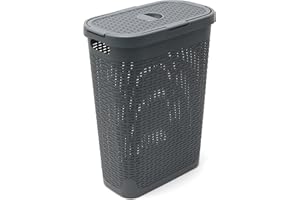 Addis Faux Rattan Slim Laundry Hamper, Charcoal, 40 Litre