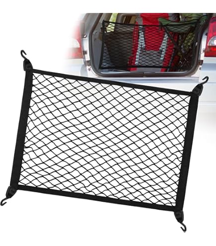Kofferbaknet, 80 x 60 cm, opbergnet voor camping, auto, autonet voor honden, netten voor auto, opbergnet voor auto, met 4 haken, geschikt voor de meeste auto's