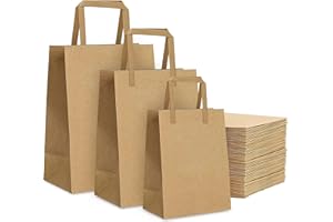 NEW LEADER Brown Paper Bags with Handles 50 Pcs, Large Paper Food Bags 30x25x12cm, Kraft Bags, Carrier Bag for Food Ideal for Lunch, Gift, Storage, Packaging, Grocery, Takeaway, Shopping