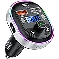 Bluetooth Car Adapter, SONRU Bluetooth 5.3 FM Transmitter for Car [Dual Mics + Metal Shell] Car Radio Adapter 48W PD 30W & QC3.0 18W Car Fast Charger, Hands-Free Calling, U Disk, 7 Color Lights