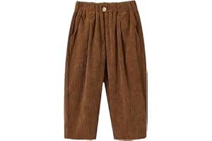 Volunboy Sólido Suelto Pierna Recta Palazzo Pantalones de Pana para Niños 2-7 Años, Casual Cintura Elástica con 3 Bolsillos