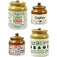 Ek Do Dhai (Device) Elegant Ceramic Pickle Jars With Lids - Pickle Jar Pack Of 2-700 Ml And Chutney Jar Pack Of 2-300 Ml - Multicolor