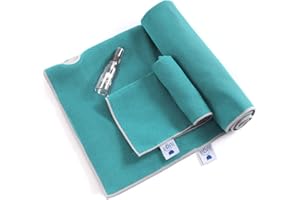 IUGA Yoga Towel Extra Thick Hot Yoga Towel + Hand Towel 2 in 1 Set, Corner Pockets Design to Prevent Bunching, 100% Microfiber – Non Slip, Super Absorbent and Quick Dry,