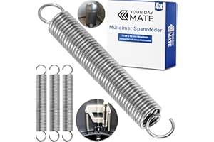 Ersatz Spannfeder für Mülleimer, 4 Stück, aus Federstahl, kompatibel mit wesco Kickmaster, 70 x 9 x 1,2 mm Metallfeder, Doppelhaken Ersatzfeder Set für Tretmülleimer, Mülltrenner Fußpedal Zugfeder