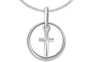 CLEVER SCHMUCK -SET couleur de baptême blanc anneau intérieur avec pendentif mini croix en or et chaîne avec 34 cm en argent 925, Zircone cubique, Zirkonia