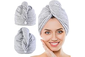 RAFOW Mikrofaser Haarturban Haartrockentuch: 2 Pack Schnell Saugfähige & Große Twist Turban Plopping Luxe Haarhandtücher Anti Frizz Kopfwickel mit Knopf für Frauen Mädchen Kinder Langes Nasses Lockiges Haar