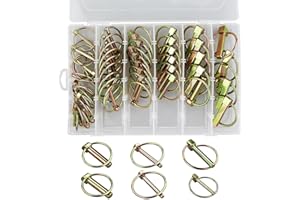 EASYKEENECOM 50 pezzi assortimento di lamine pieghevoli de lynch avec anneau pour remorque de tracteur agricole，Assortiment de goupilles clips rond sécurité 4.5-6-8-11 mm Acier Galvanisé