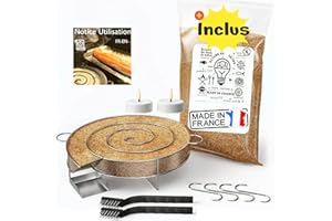 GÉNÉRIQUE Générateur de Fumée Froide (serpentin pour fumoir)+La Sciure de Bois Hêtre Inclus 1.3 L (MADE IN FRANCE)+4 Crochets +2 Brosses de Nettoyage Offerts, Fumoir pour Viande et Poisson,Manuel en français