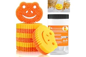 VOWOBEST 5 Stück Temperatur-Spülschwamm, Doppelseitiger Topfreiniger Küchenschwämme Putzschwamm mit Behälter, Nicht kratzend Schmutzradierer Reinigungsschwamm für Küche, Geschirr, Backofen