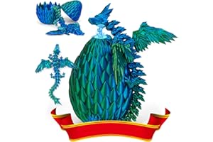 MERRWON 3D Gedrucktes Drachenei mit Drache mit Flügeln, 22CM Fliegender Drachen Spielzeug, Drache im Ei und Ewegliche Gelenke Kristall Drache mit DREI Magnetverschlüssen, Schreibtisch Dekoration (Blaugrün)