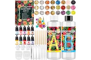 ENCOUN Resina Epossidica Trasparente, 510ml Resinas Epossidicas, 1:1 Colla Resinas Epoxy con Indurente, Kit Resinas Epossidica Completo con Glitter, Resina Epossidica Kit per Creazione Gioielli DIY