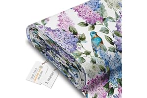 DreamRoots Tissu imperméable extérieur au metre 160 cm Largeur - Toile exterieure impermeable 100% de polyester 600D 220g/m - Tissus au metre ameublement Birds in Flowers 1M