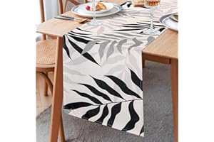 INHOBBOK Runner Tavola Moderno Runner da Tavolo Nero Grigio Foglie Runner da Tavola Lavabile Poliestere Runner per il Tavolo Tovaglia Runner Decorazione Runner da Tavola per Matrimoni Picnic Cucina 33x183cm