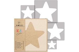 NAKLEO Plantillas para Pintar para Habitación Niños, 5 Stencil 9x9 a 34x34cm Estrella Cinco Puntas, Patrón Plástico y Reutilizable para Dibujar, DIY Arte Decoración, Pared Madera Muebles Tejido