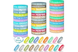 Gigmeta 36 Stück Motivationsarmbänder auf Deutsch, 20,5 cm Inspirierende Silikon Armbänder mit 18 Stile Positiven Sprüchen, Motivierendes Silikonarmband Mitgebsel Geschenke für Kinder Kollegen