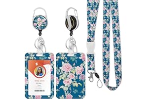 BOUTILON ID Badge Holder mit Lanyard, einziehbare ID Badge Card Holders Abnehmbare Hals Lanyard Strap mit Badge Reel und vertikale ID-Halter für Krankenschwester Studenten (Flower 1)