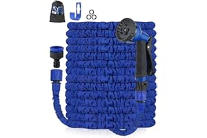 Zenmos Expandable Garden Hose Pipe - 100FT Flexible Expanding Magic Hose with 3/4", 1/2" Fittings, Anti-Leakage - Heavy Duty Water Hose, Garden Hose with 8 Function Spray Nozzle (Blue, 100FT)