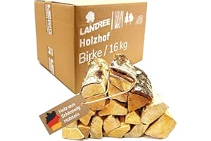 Landree Kaminholz Birke 16 kg für Kamin, Kaminofen, Lagerfeuer, Feuerschale und Ofen, 30 cm Scheitlänge, kammergetrocknet, Kaminofen Holz, Brennholz, Wood vom Familien-Holzhof aus Schleswig Holstein