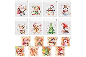 JOFONY 120 Stück Selbstklebende Süßigkeiten Tüte, 10 x 10 cm Weihnachts Transparent Kekstüten, 8 Stile Weihnachten Cellophantüten für Weihnachtsfeier Sweets Kekse Snacks