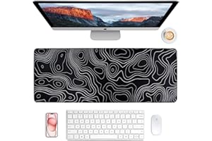 NRAMWELL Large Gaming Mouse Pad 800x300x3mm Desk Pad Washable Keyboard Mouse Pad Gaming Minimalist Topographic Map Desk Mat Line Stitched Edges Mouse Pad Non-Slip Table Mat for PC, MacBook, Laptop (Black)