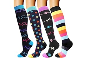 DRESHOW 4 Paires Chaussettes de Compression pour Femmes & Hommes Circulation pour Athlétisme,Course,Cyclisme,Voyage