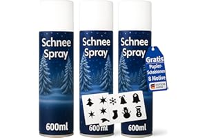 My-goodbuy24 XXL 3er Set Kunstschnee Spraydose 600ml Dekoschnee inkl. 8 Schablonen Schneespray zum Dekorieren zu Weihnachten Fensterspray Künstlicher Schnee für die Fenster
