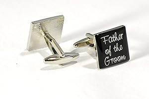 Virens Empourium Men's Cufflinks BLACK SQUARE, Best Man, Groom, Usher, Page Boy and Many More Titles with Gift Pouch with Every Pair of Cuff links (Father Of The Groom)