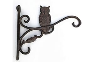 Spring life Cast Iron Ornate Owl Hanging Flower Basket Bracket Hook in 3 Colours (Brown)