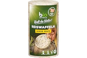 ‎BIOZENTRALE biozentrale Bio Reiswaffel Hirse-Mais | 12er Pack (12x100g) | Leckere Reiswaffeln | Ballaststoffquelle Snack