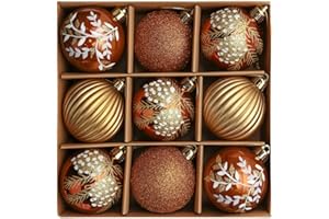 ‎VALERY MADELYN Valery Madelyn Weihnachtskugeln 9 Stücke 6CM Kunststoff Christbaumkugeln Weihnachtsdeko mit Aufhänger Weihnachtsbaumschmuck für Weihnachten Dekoration Wald Thema Kupfergold
