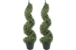 Leaf Künstlicher Buchsbaum-Turm, Formschnitt-Spirale, Metall, 90 cm hoch, Grün, LEAF-7004-PAIR