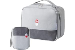 SEASBOES Borsa per Medicinali - 2 Sacchetti per Pronto Soccorso, Kit Portatile Porta Medicine da Viaggio, Mini Kit di Pronto Soccorso per Casa, Ufficio, Auto, Viaggi (Gris)