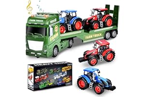 Herefun 3 in 1 Camion Fattoria Attrezzi Giocattolo, Trattore Giocattolo per Bambini con Elicottero, Grande Giocattolo Camion Trasportatore con Suoni e Luci, Regalo per Bambini
