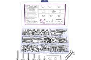BATENGKEJI Juego de 115 tornillos M8, juego de tornillos de cabeza avellanada M8, juego de tuercas hexagonales de cabeza plana, tornillos de máquina con juego de tuercas, tornillos roscados y tuercas, surtido