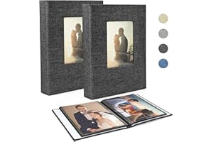 SIMDAO Álbum de fotos de 10 x 15 pulgadas, 200 unidades, mini álbum de fotos de lino, páginas negras, 100 páginas con 201 fotos, álbum deslizante para bebé, día de San Valentín, regalo de cumpleaños